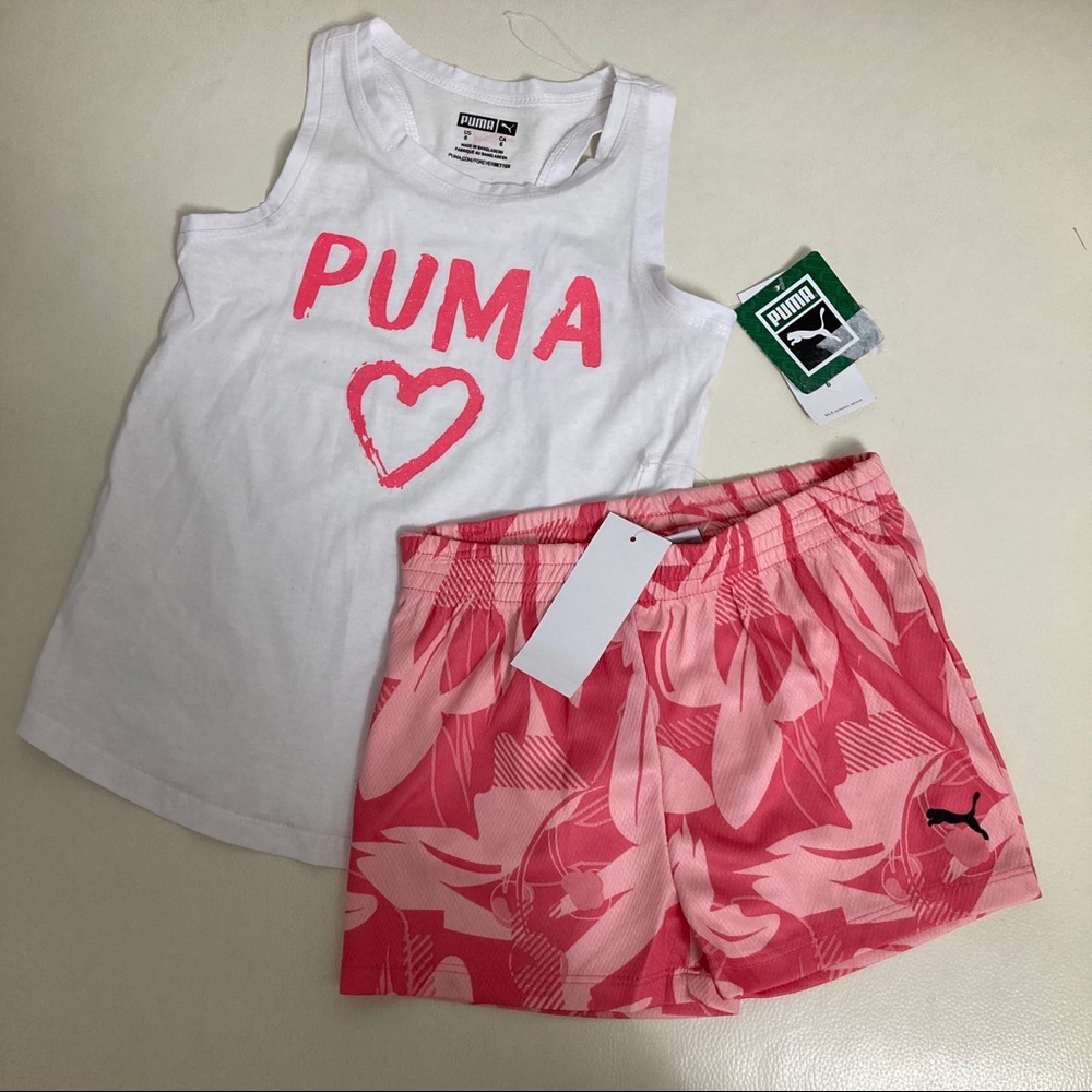 Puma cute sleeveless pink shorts set